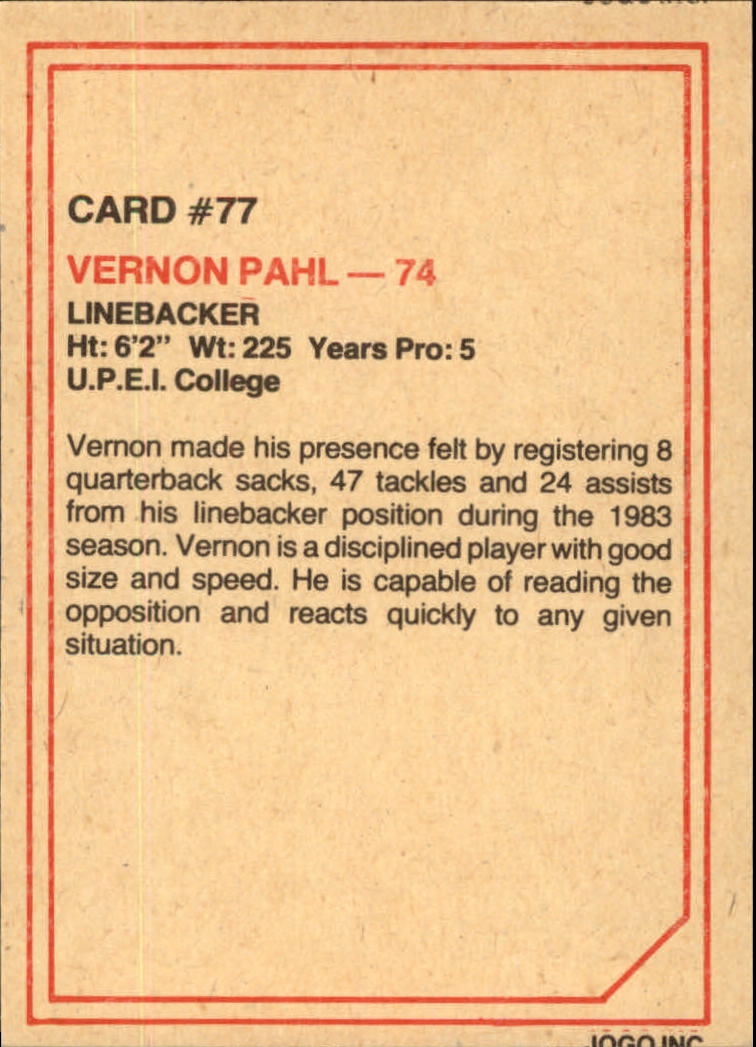 1984 JOGO #77 Vernon Pahl back image