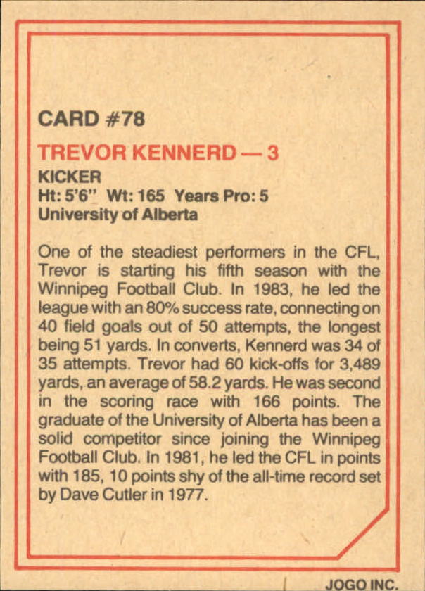 1984 JOGO #78 Trevor Kennerd back image