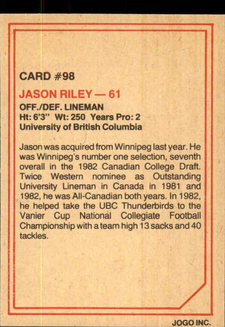 1984 JOGO #98 Jason Riley back image