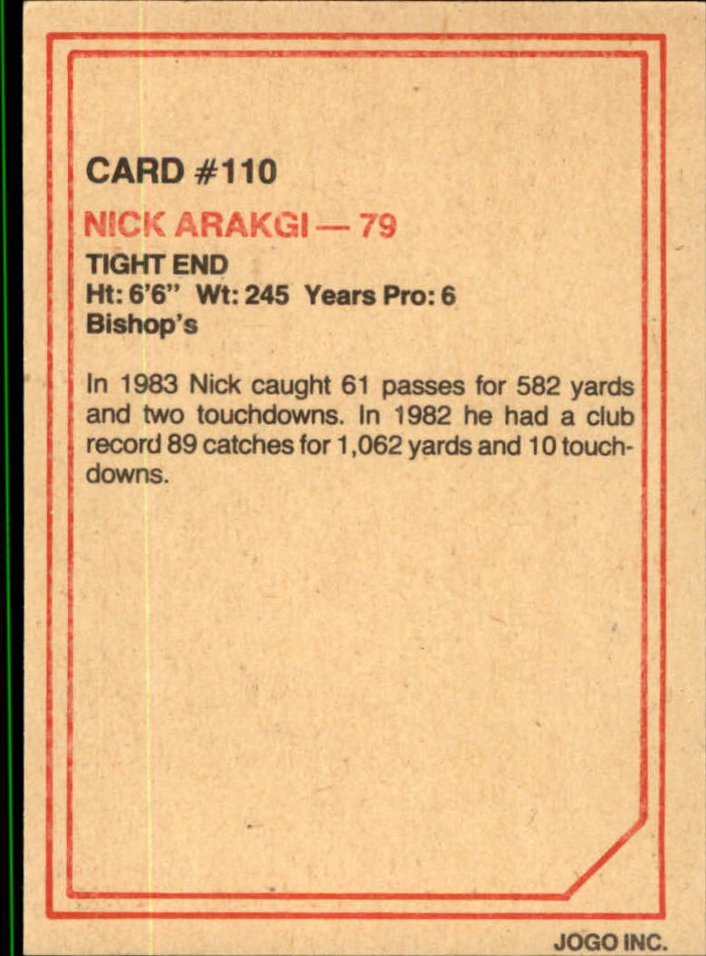 1984 JOGO #110 Nick Arakgi back image