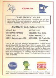 1984 Vikings Police #18 Jim Marshall back image