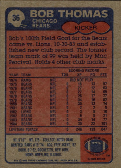1985 Topps #36 Bob Thomas - NM-MT - Wonder Water Sports Cards, Comics ...