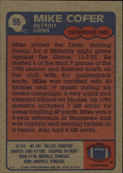 1985 Topps #55 Mike Cofer RC back image