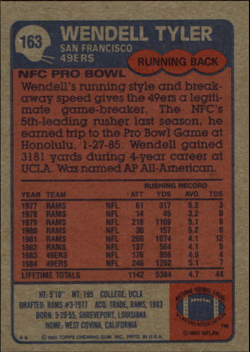 1985 Topps #163 Wendell Tyler back image