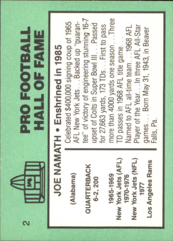 1985-88 Football Immortals #2 Joe Namath back image