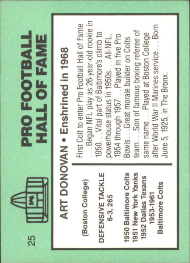 1985-88 Football Immortals #25 Art Donovan back image
