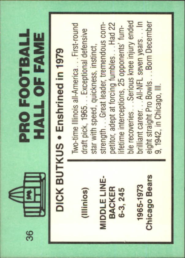 1985-88 Football Immortals #36 Dick Butkus back image