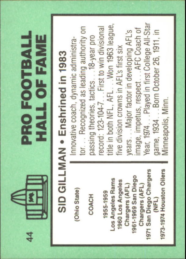 1985-88 Football Immortals #44 Sid Gillman back image