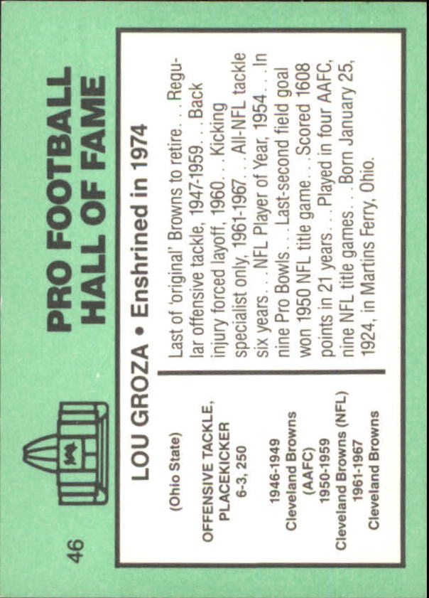 1985-88 Football Immortals #46 Lou Groza back image