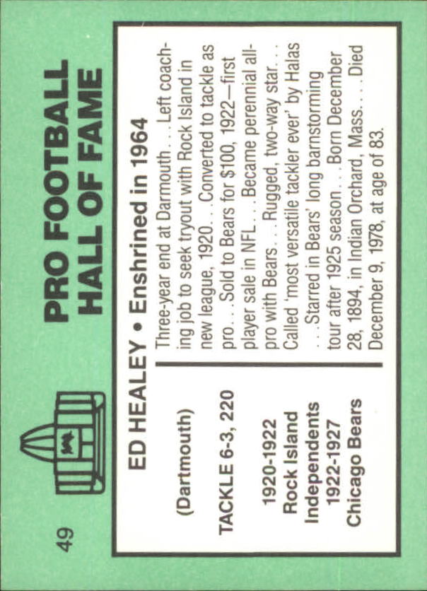 1985-88 Football Immortals #49 Ed Healey back image