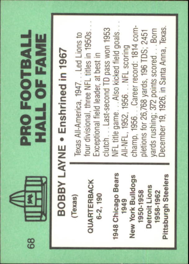 1985-88 Football Immortals #68 Bobby Layne back image