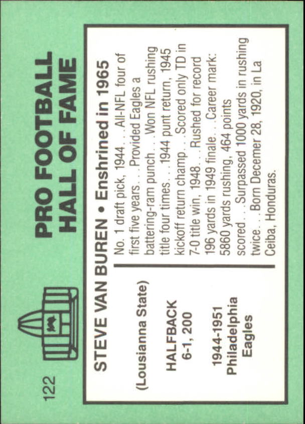 1985-88 Football Immortals #122 Steve Van Buren back image