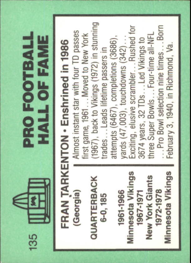1985-88 Football Immortals #135B Fran Tarkenton back image