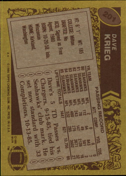 1986 Topps Football Card #1-250 - Choose Your Card - Picture 359 of 453