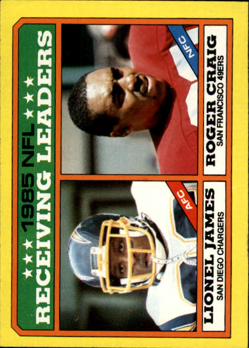 1986 Topps #226 Receiving Leaders:/Lionel James AFC/Roger Craig NFC