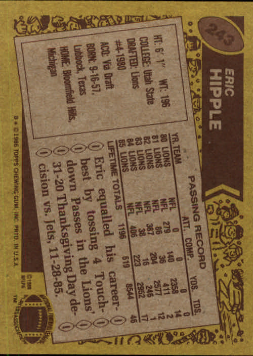 B3696- 1986 Topps FB #s 201-300 APPROXIMATE GRADE -You Pick- 15+ FREE US SHIP - Picture 195 of 445