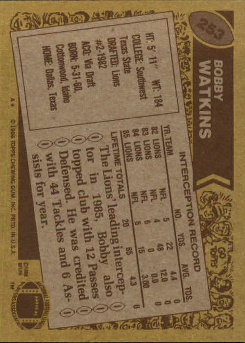 B3696- 1986 Topps FB #s 201-300 APPROXIMATE GRADE -You Pick- 15+ FREE US SHIP - Picture 239 of 445