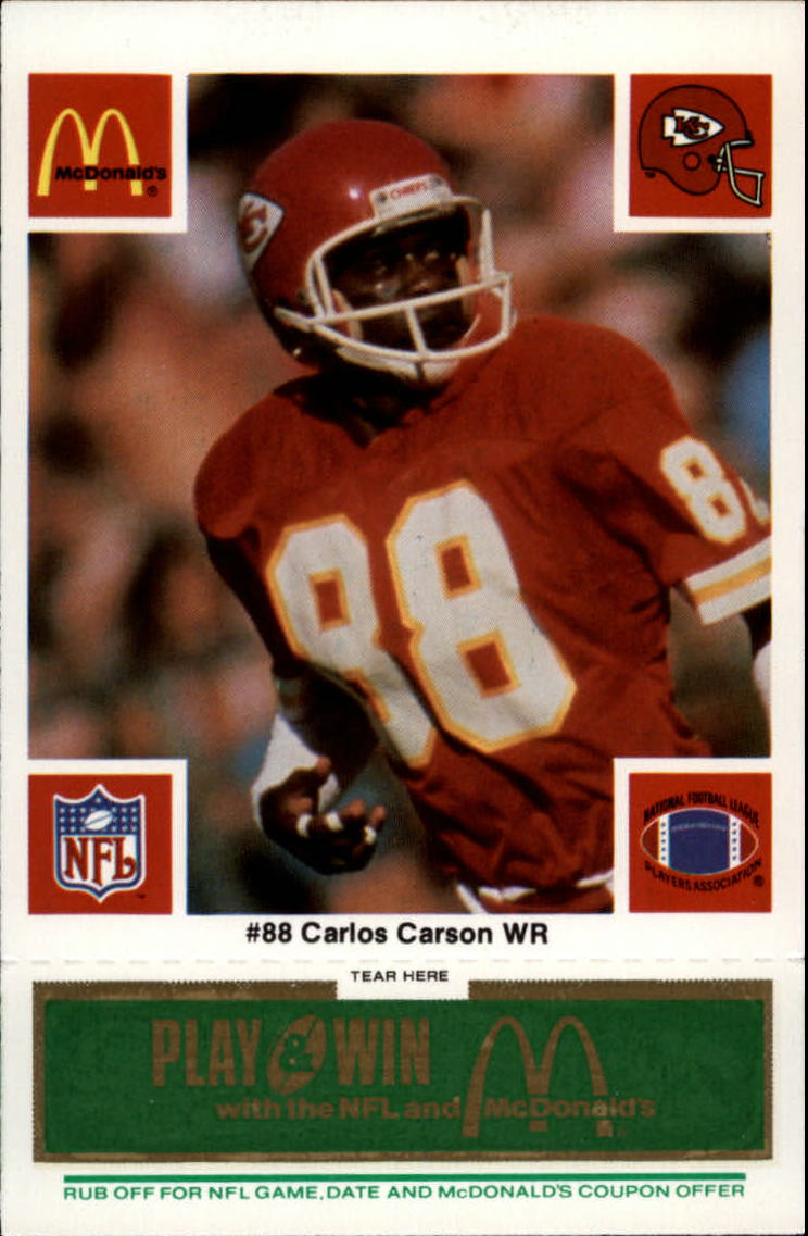 1986 McDonald's Chiefs Green Tab #88 Carlos Carson DP