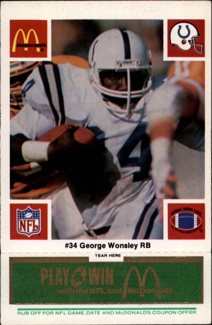 1986 McDonald's Colts Green Tab #34 George Wonsley