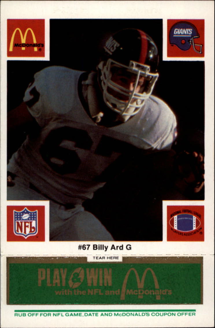 1986 McDonald's Giants Green Tab #67 Billy Ard DP - EX-MT