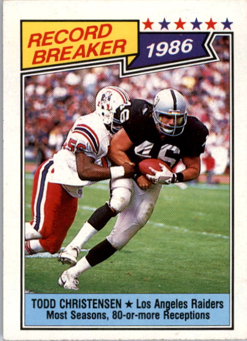 1987 Topps #2 Todd Christensen RB/Most Seasons/80 or More Receptions