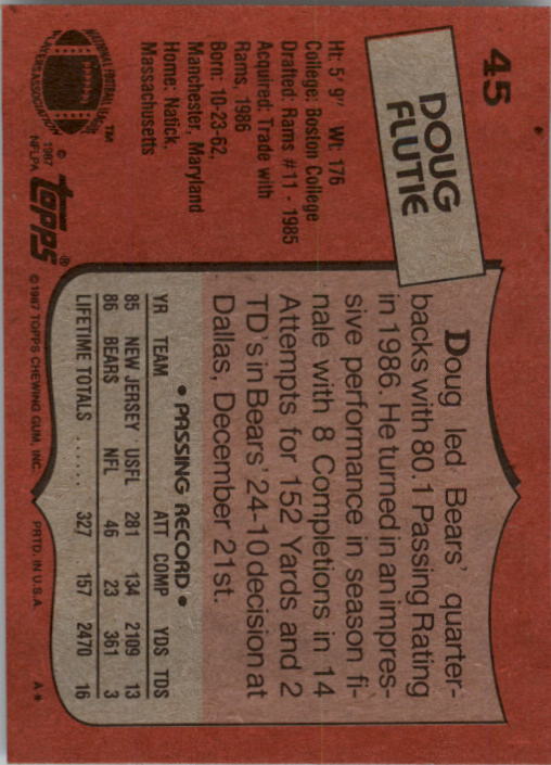 1987 Topps #45 Doug Flutie RC back image