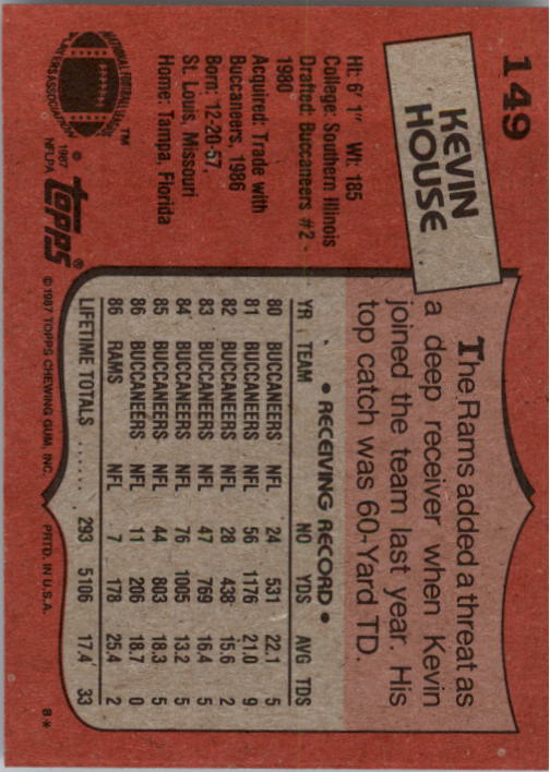 1987 Topps #149 Kevin House back image