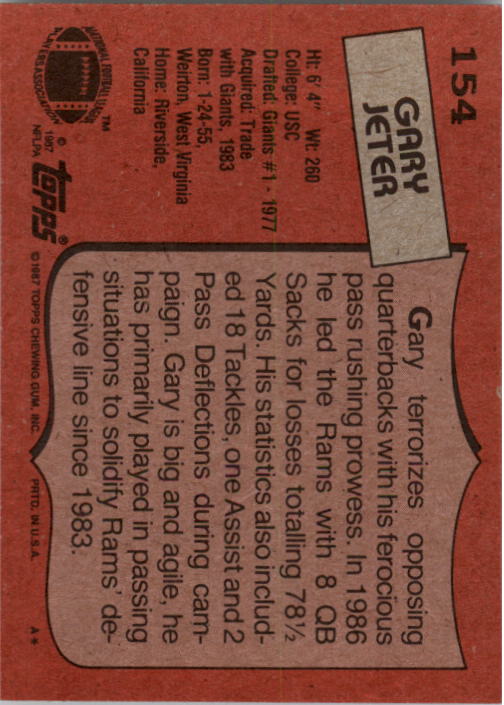 1987 Topps #154 Gary Jeter back image