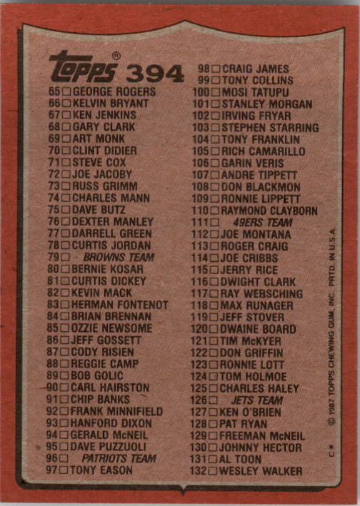1987 Topps Football Singles - You Choose - Bild 463 von 467