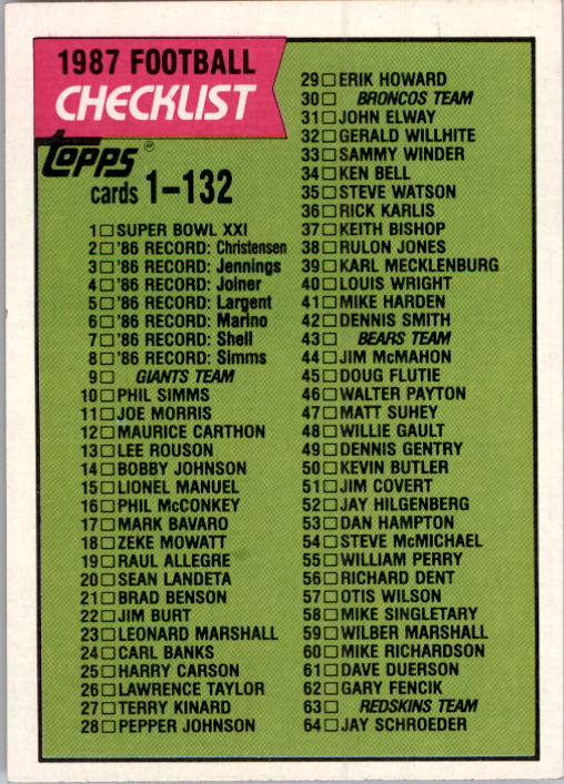 1987 Topps Football Singles - You Choose - Bild 462 von 467