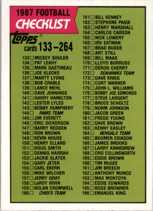 1987 Topps Football Singles - You Choose - Bild 464 von 467