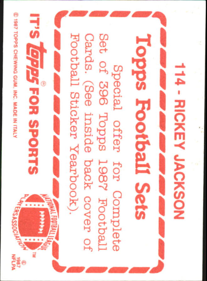 1987 Topps Stickers #114 Rickey Jackson back image