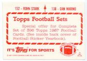 1987 Topps Stickers #138 Dan Marino/ 152 Rohn Stark AP FOIL back image