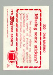 1987 Topps Stickers #220 Dan Marino back image
