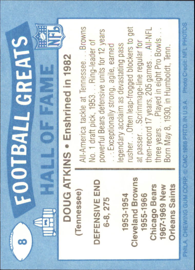 1988 Swell Greats #8 Doug Atkins 82 back image