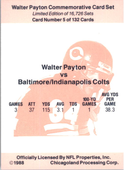 B5535- 1988 Walter Payton Commemorative #s 1-132 -You Pick- 15+ FREE US SHIP