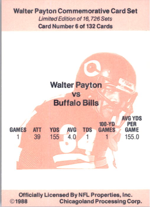 B5535- 1988 Walter Payton Commemorative #s 1-132 -You Pick- 15+ FREE US SHIP