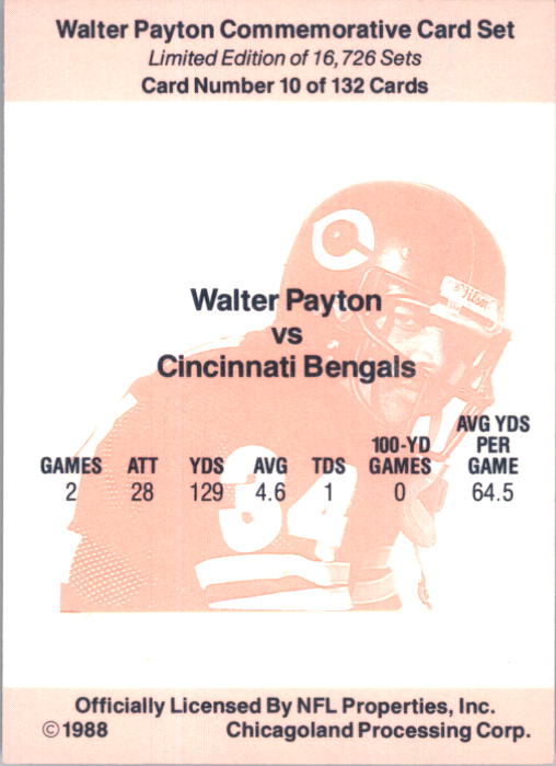 B5535- 1988 Walter Payton Commemorative #s 1-132 -You Pick- 15+ FREE US SHIP