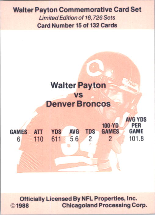 B5535- 1988 Walter Payton Commemorative #s 1-132 -You Pick- 15+ FREE US SHIP