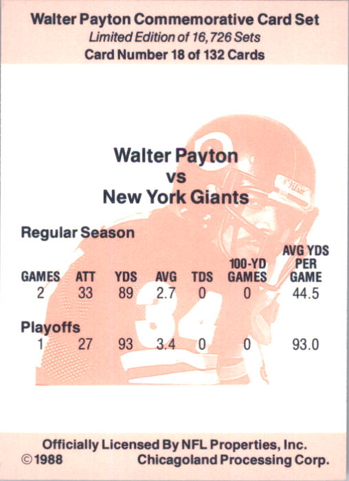 B5535- 1988 Walter Payton Commemorative #s 1-132 -You Pick- 15+ FREE US SHIP