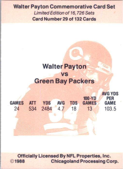 B5535- 1988 Walter Payton Commemorative #s 1-132 -You Pick- 15+ FREE US SHIP