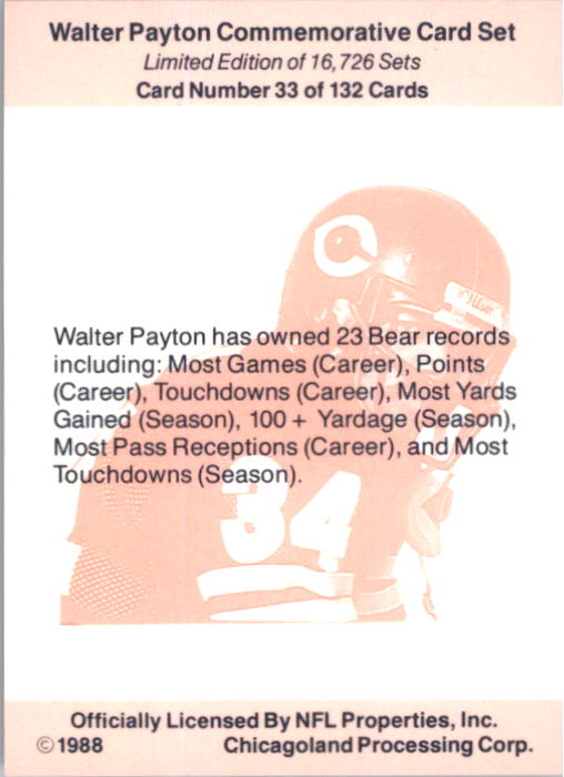 B5535- 1988 Walter Payton Commemorative #s 1-132 -You Pick- 15+ FREE US SHIP