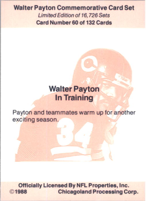 1988 Walter Payton Commemorative #60 In Training back image