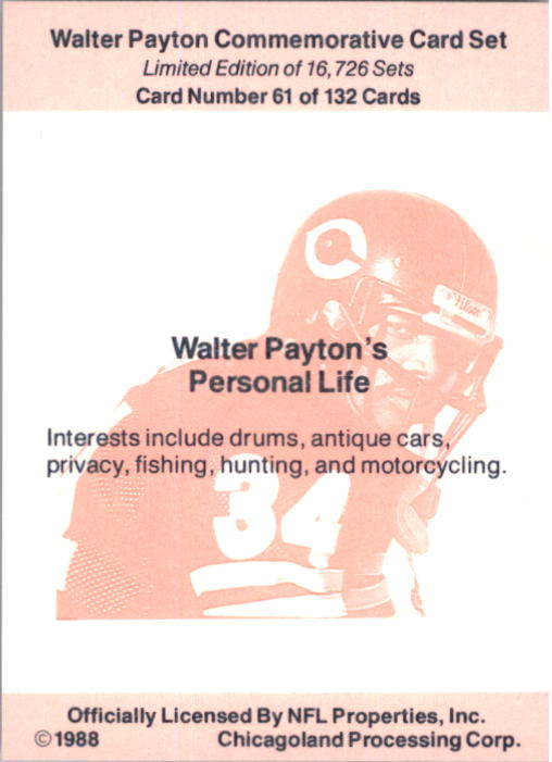 B5535- 1988 Walter Payton Commemorative #s 1-132 -You Pick- 15+ FREE US SHIP