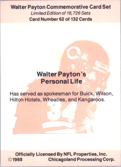 B5535- 1988 Walter Payton Commemorative #s 1-132 -You Pick- 15+ FREE US SHIP