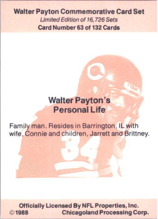 B5535- 1988 Walter Payton Commemorative #s 1-132 -You Pick- 15+ FREE US SHIP