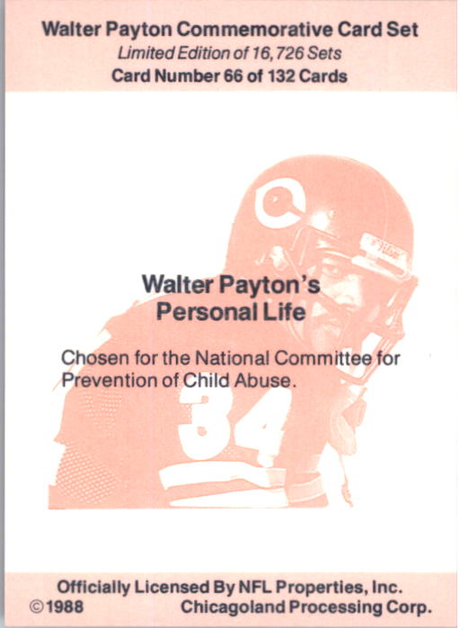 1988 Walter Payton Commemorative #66 Personal Life back image