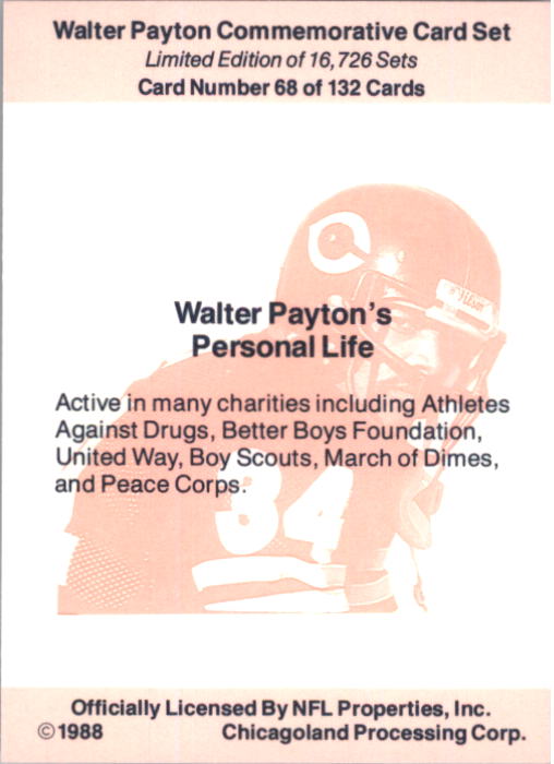 B5535- 1988 Walter Payton Commemorative #s 1-132 -You Pick- 15+ FREE US SHIP