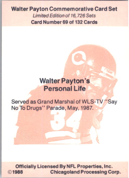 1988 Walter Payton Commemorative #69 Personal Life back image