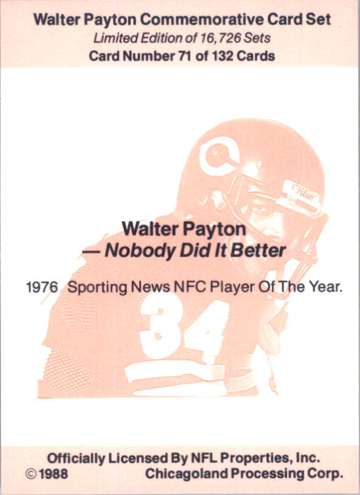 B5535- 1988 Walter Payton Commemorative #s 1-132 -You Pick- 15+ FREE US SHIP